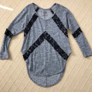 Free People Long Sleeve Speckled & Lace Top